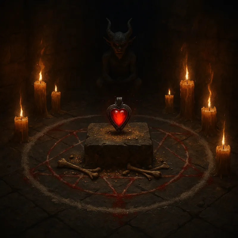 Mesa de ritual con monedas y elementos de riqueza